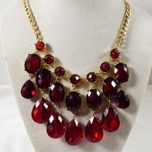 Red Crystal Glass Teardrops gold tone necklace